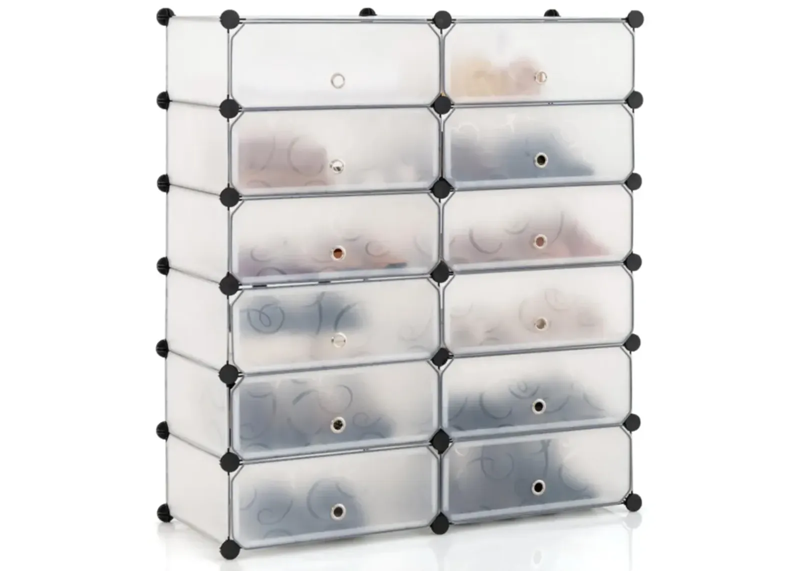 12-Cube DIY Portable Plastic Shoe Rack with Transparent Doors