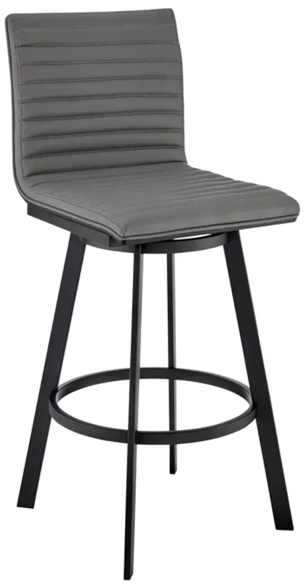 Hivvago 26 Inch Gray And Black Faux Leather And Iron Swivel Counter Height Bar Chair