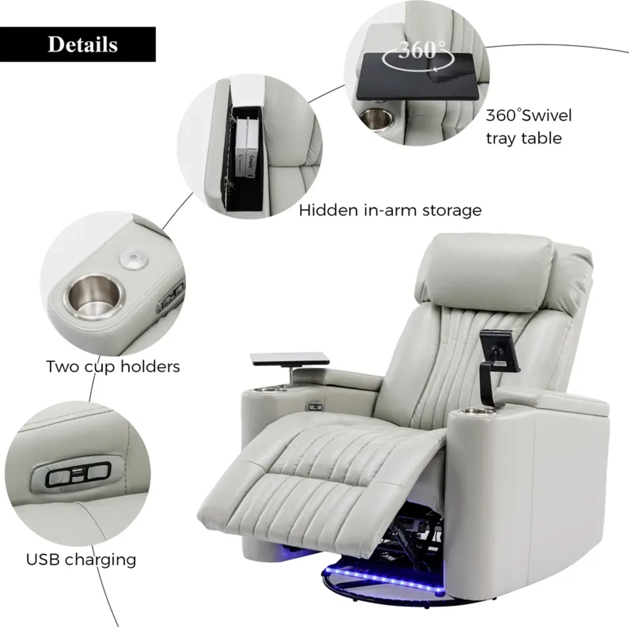 Merax Power Swivel Recliner Chair With Cell Phone Holder Mathis Home ...