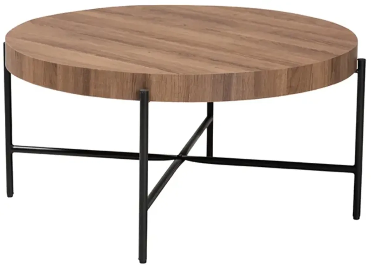 Baxton Studio Umar Modern Industrial Walnut Brown Finished Wood and Black Metal Coffee Table