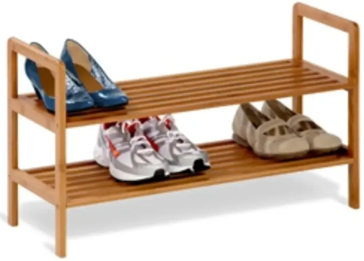 2 Tier Bamboo Shoe Shelf Rack   Holds 6 to 8 Pairs of Shoes