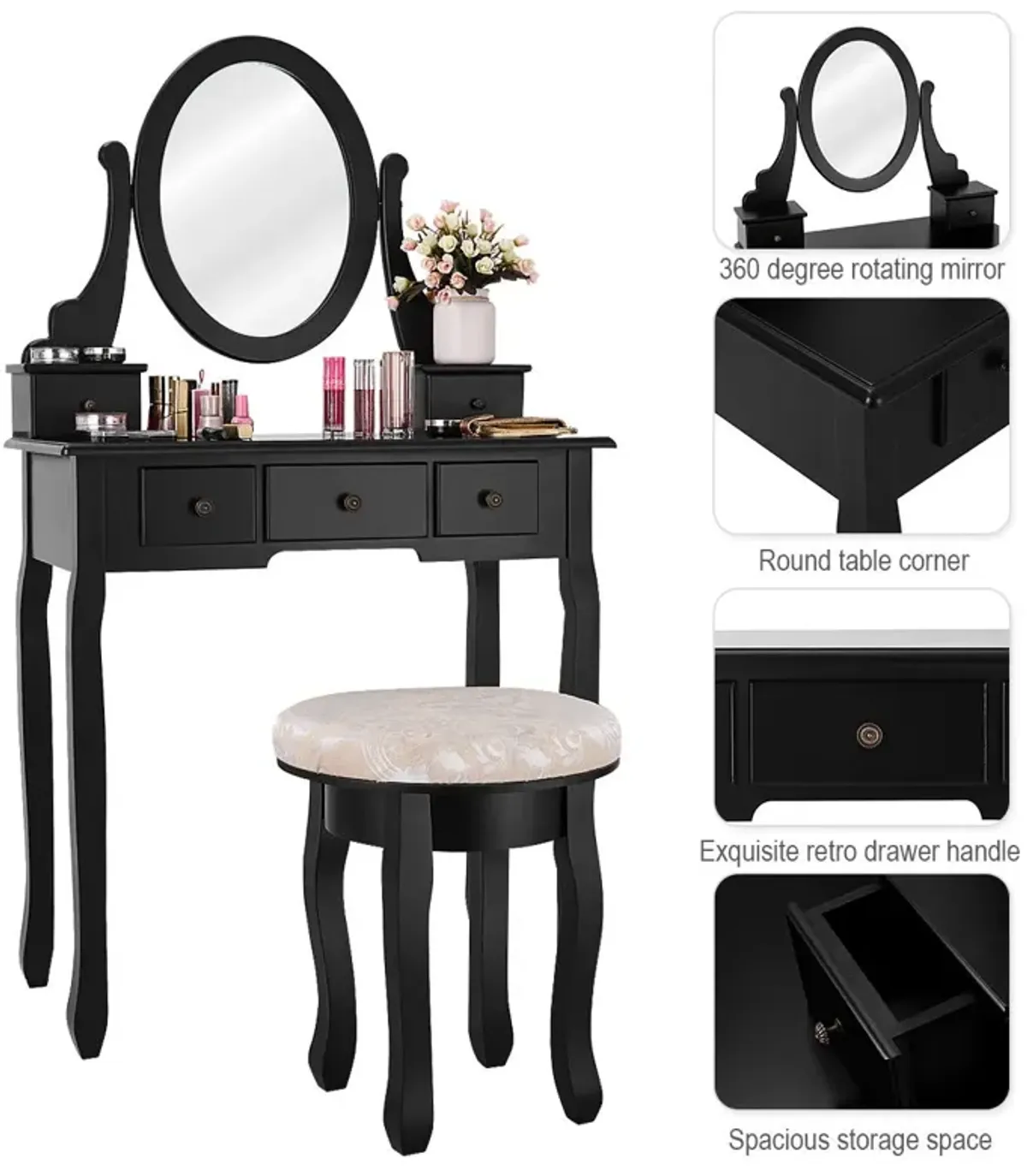 Vanity Makeup Table Set Bedroom Furniture with Padded Stool