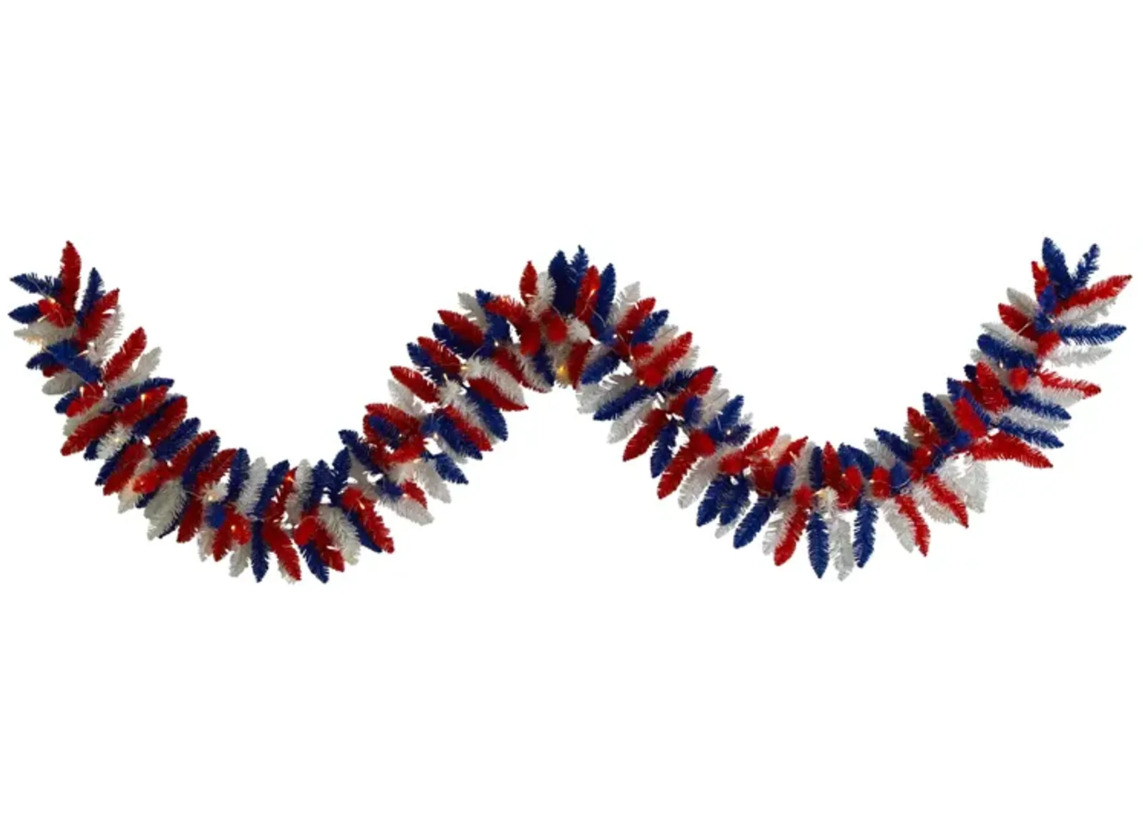 HomPlanti 9" Patriotic "American Flag" Themed Artificial Garland with 50 Warm LED Lights