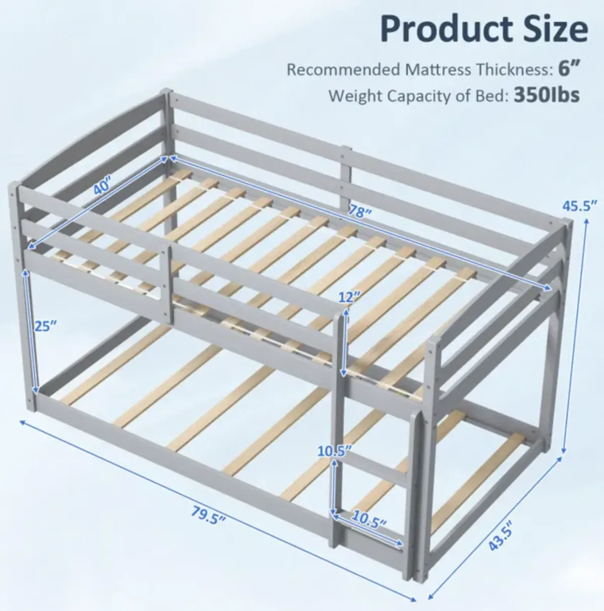 Hivvago Twin Size Bunk Bed with High Guardrails and Integrated Ladder