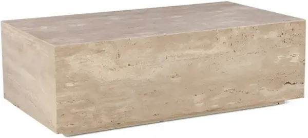 World Interiors Giza 50 Drum Coffee Table in Travertine Stone