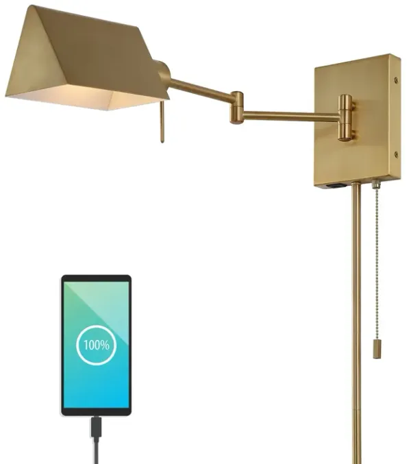 Arlo Farmhouse Industrial Single Swing Arm Plug In Or Hardwired Iron LED Wall Sconce with Pull Chain