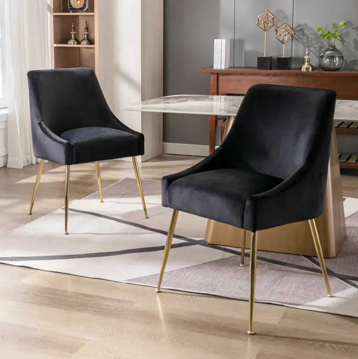 WestinTrends Upholstered Velvet Accent Chair With Metal Leg (Set of 2)