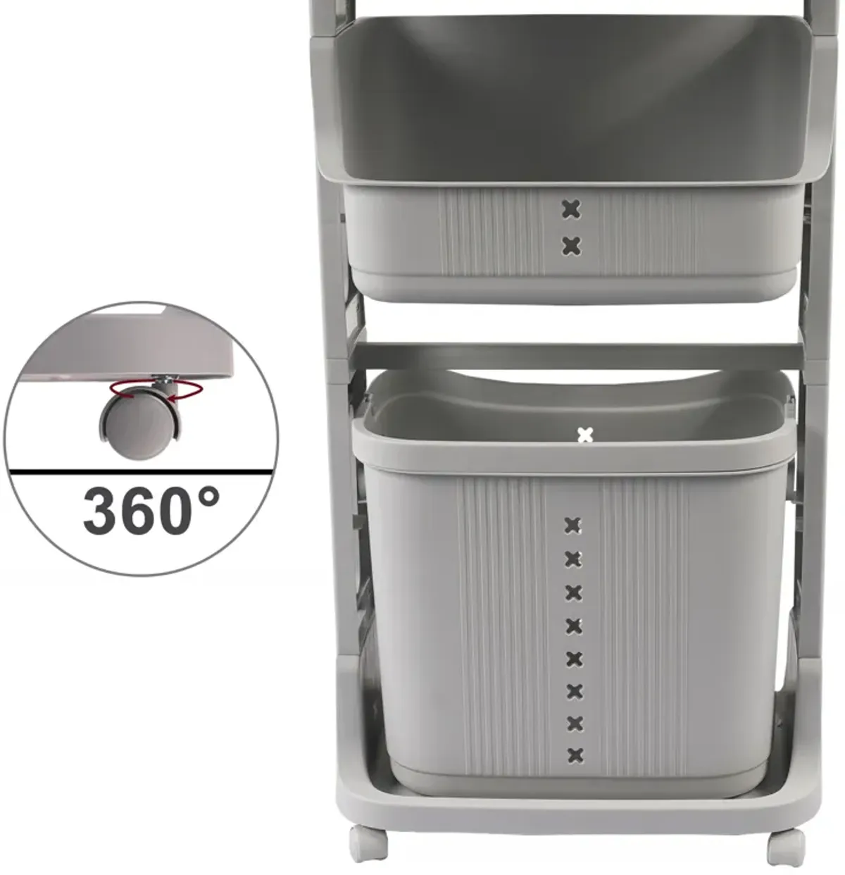 Laundry Basket Plastic Hamper 2-Tier Storage Sorter Hampers with Wheels for Kitchen Bedroom Bathroom Free Standing Storage Baskets