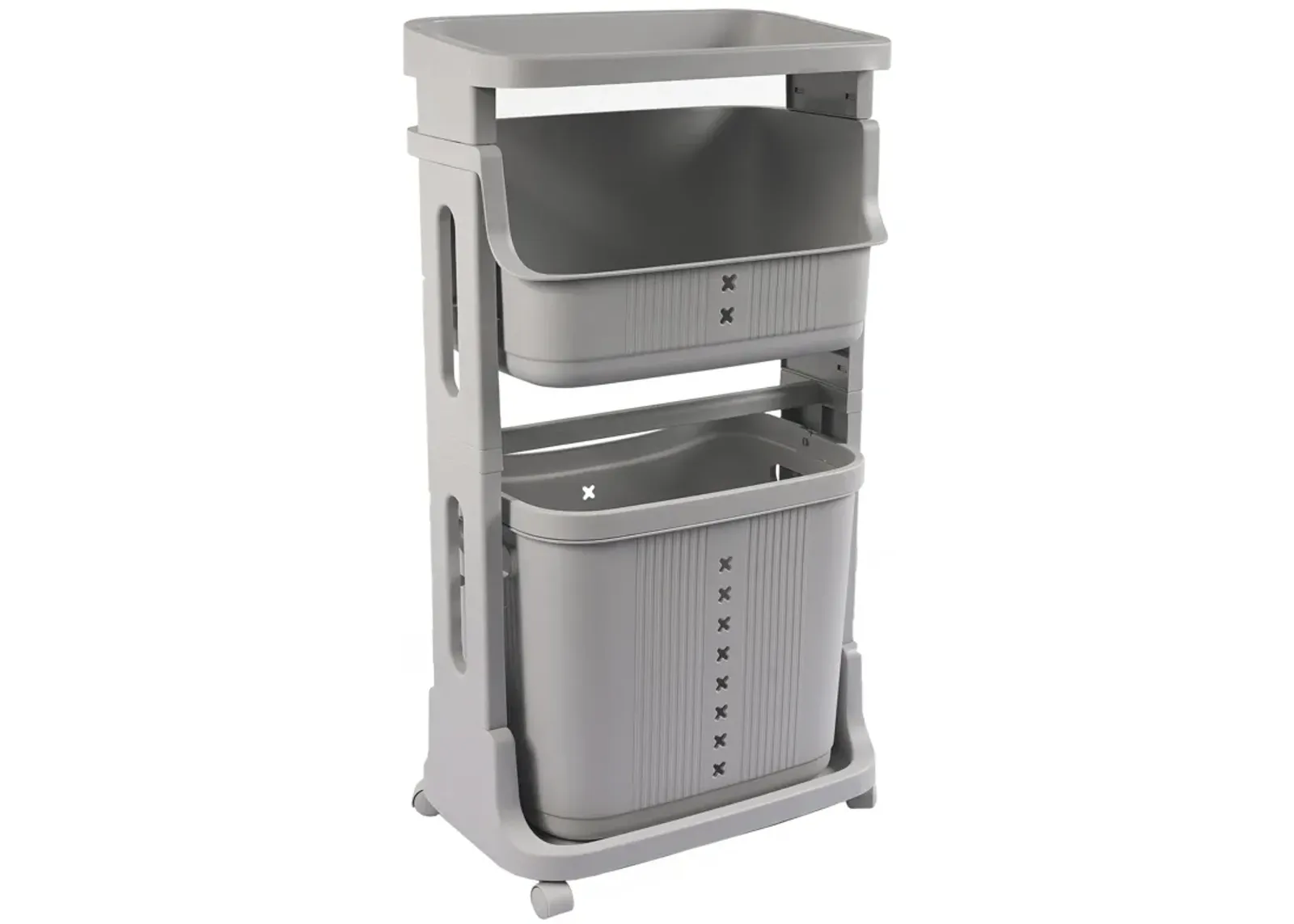 Laundry Basket Plastic Hamper 2-Tier Storage Sorter Hampers with Wheels for Kitchen Bedroom Bathroom Free Standing Storage Baskets Grey