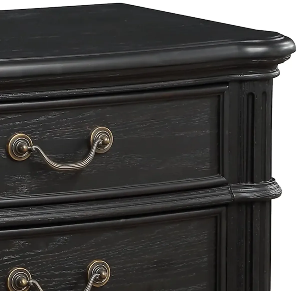 Berry 27 Inch Nightstand, Wood, Metal Handles, 3 Drawers, Classic Black - Benzara