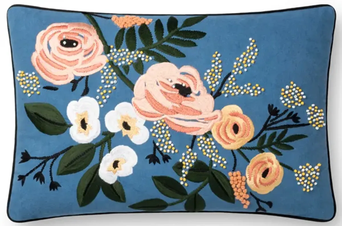 P6026 Blue/Multi 13"x21" Down Pillow by Rifle Paper Co. × Loloi