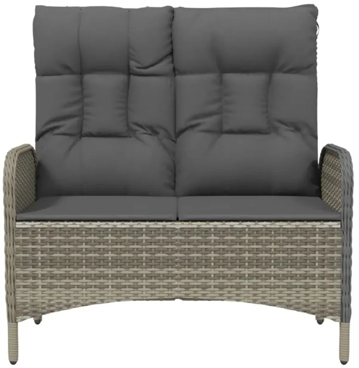 vidaXL Modern Gray Patio Reclining Bench - Poly Rattan Outdoor Seating with Cushions for Garden and Terrace