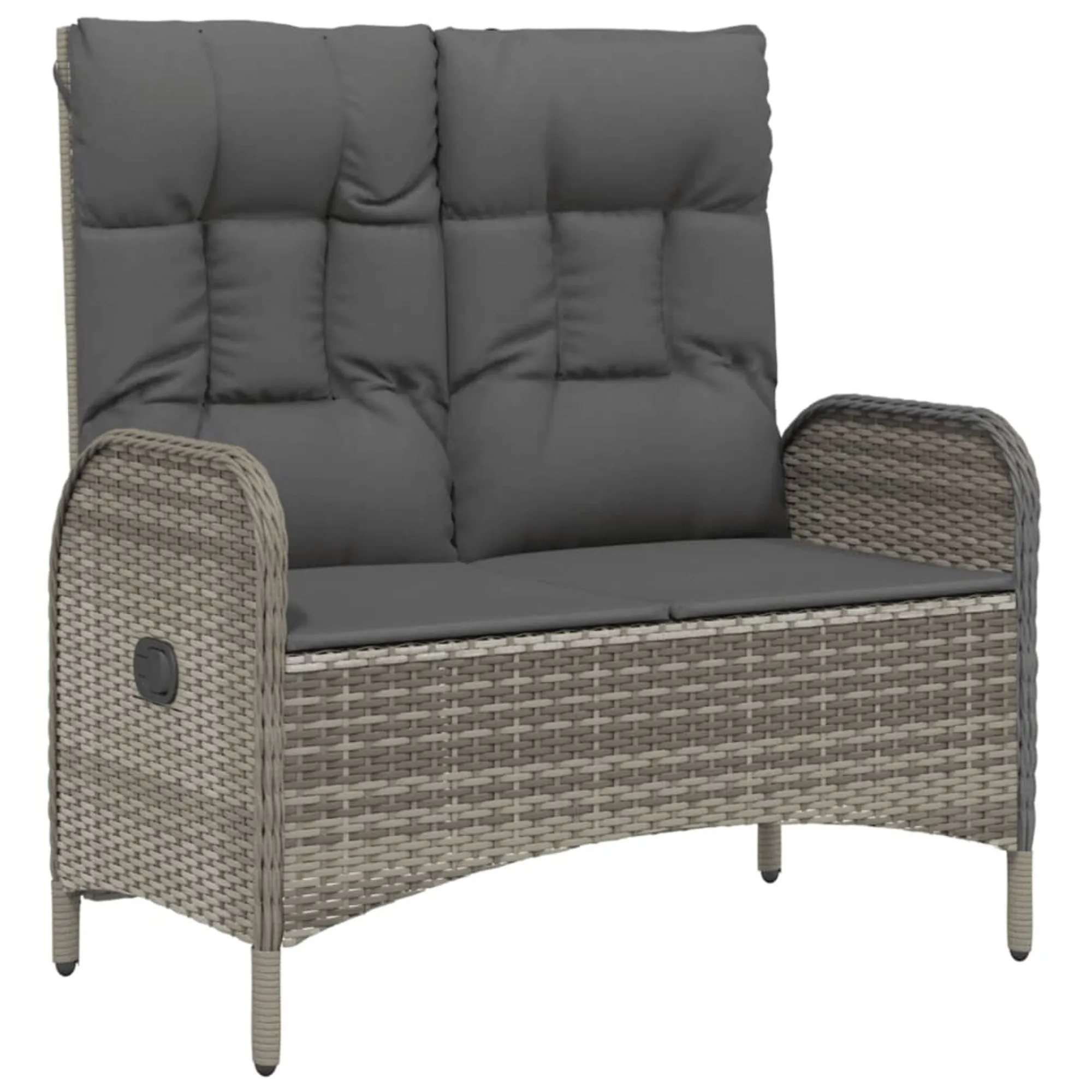 vidaXL Modern Gray Patio Reclining Bench - Poly Rattan Outdoor Seating with Cushions for Garden and Terrace