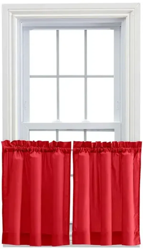 Ellis Stacey 1.5" Rod Pocket High Quality Fabric Solid Color Window Tailored Tier Pair 56"x30" Red