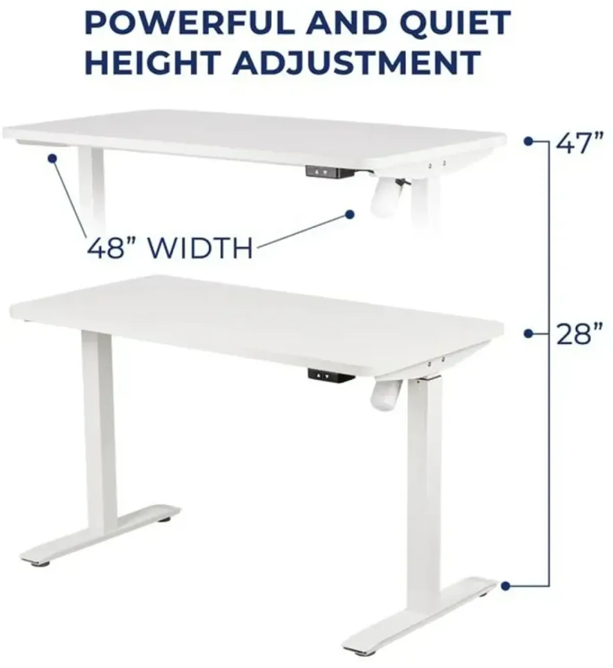 Electric Standing Desk, 48x24", Height Adjustable - White