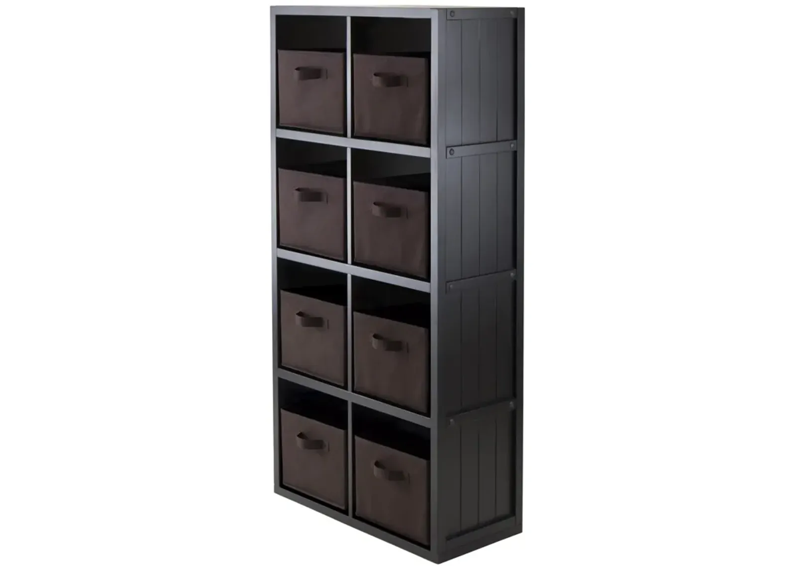 Timothy 9-Pc 4x2 Storage Shelf with 8 Foldable Fabric Baskets, Black and Chocolate