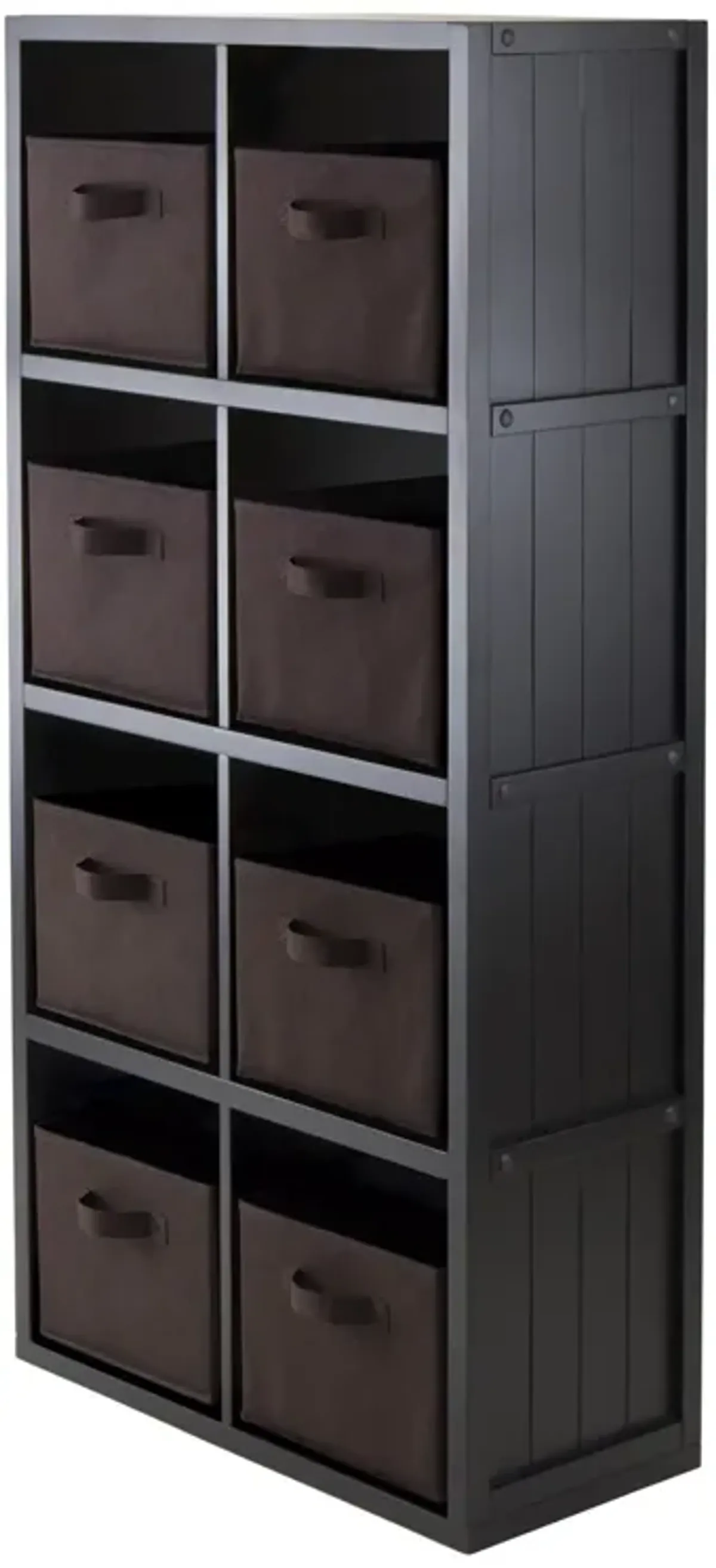 Timothy 9-Pc 4x2 Storage Shelf with 8 Foldable Fabric Baskets, Black and Chocolate