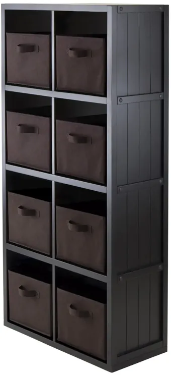 Timothy 9-Pc 4x2 Storage Shelf with 8 Foldable Fabric Baskets, Black and Chocolate