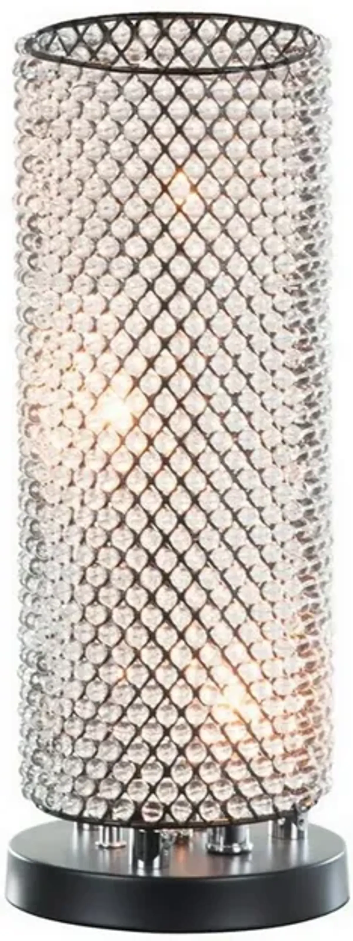 16 Inch Table Lamp, Crystal Cylinder Shade, Metal Mesh, Antique Bronze-Benzara