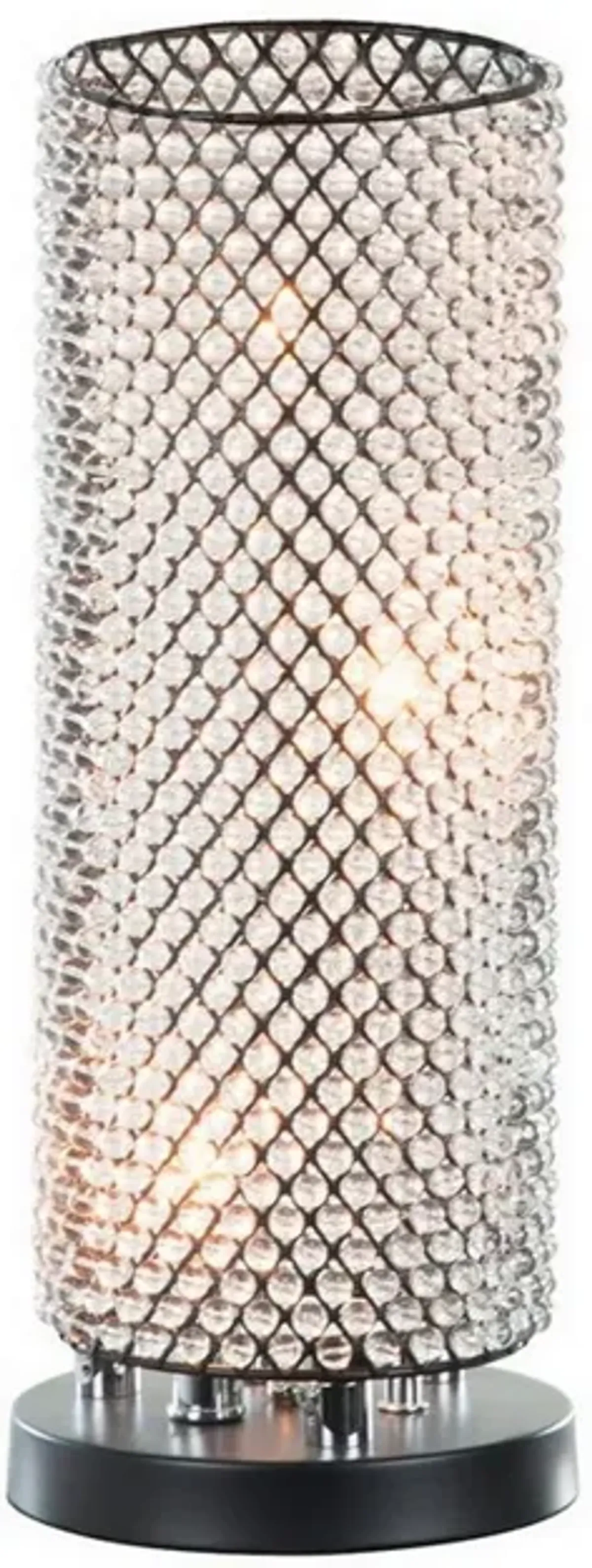 16 Inch Table Lamp, Crystal Cylinder Shade, Metal Mesh, Antique Bronze-Benzara