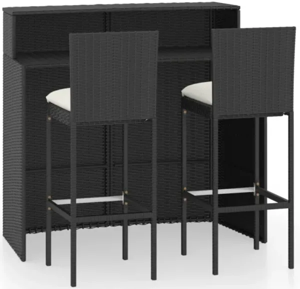 vidaXL 3 Piece Garden Bar Set with Cushions Black