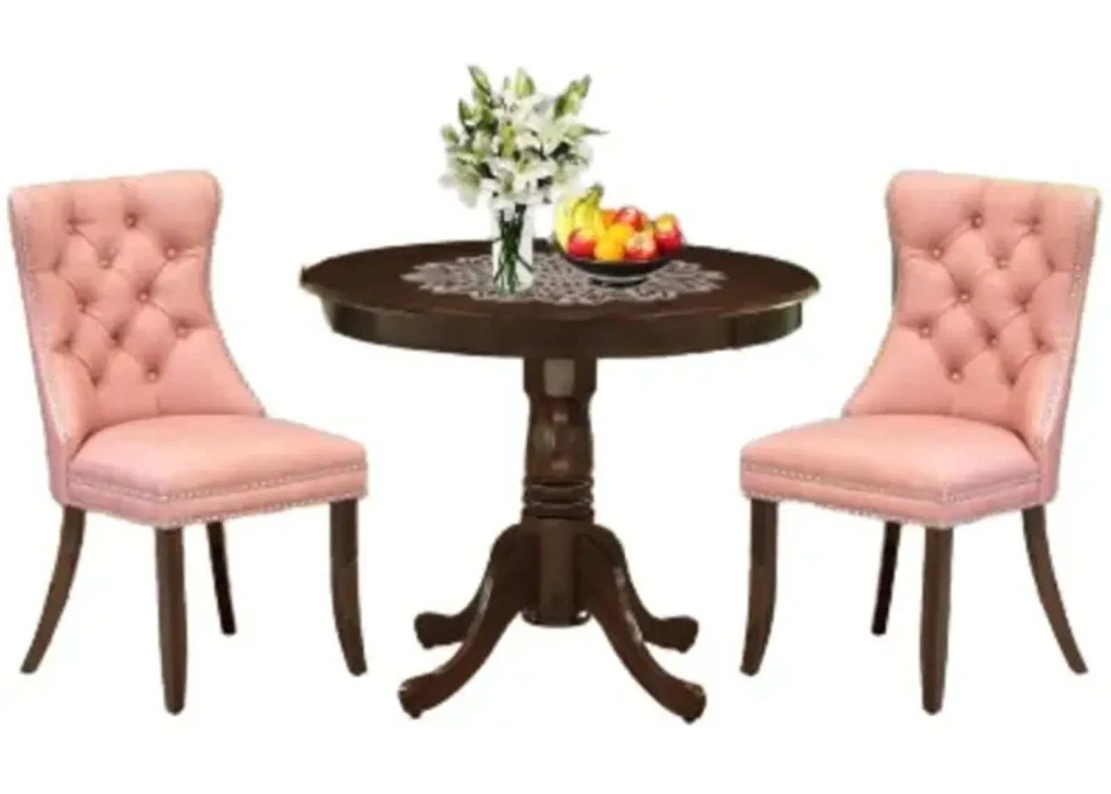 3 Piece Dining Set Contains a Round Kitchen Table with Pedestal