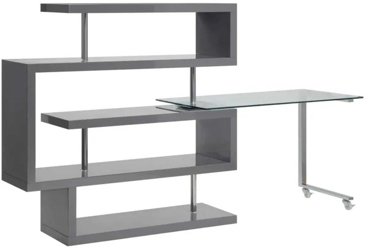 Raceloma Writing Desk w/Shelf, Clear Glass, Gray & Chrome Finish 93181