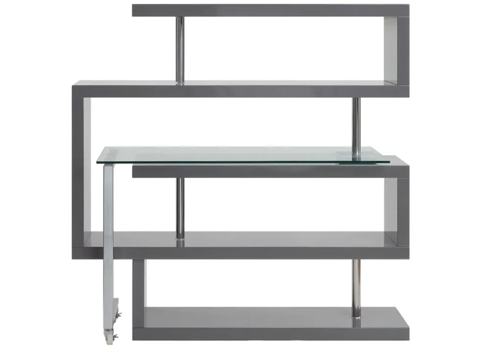 Raceloma Writing Desk w/Shelf, Clear Glass, Gray & Chrome Finish 93181