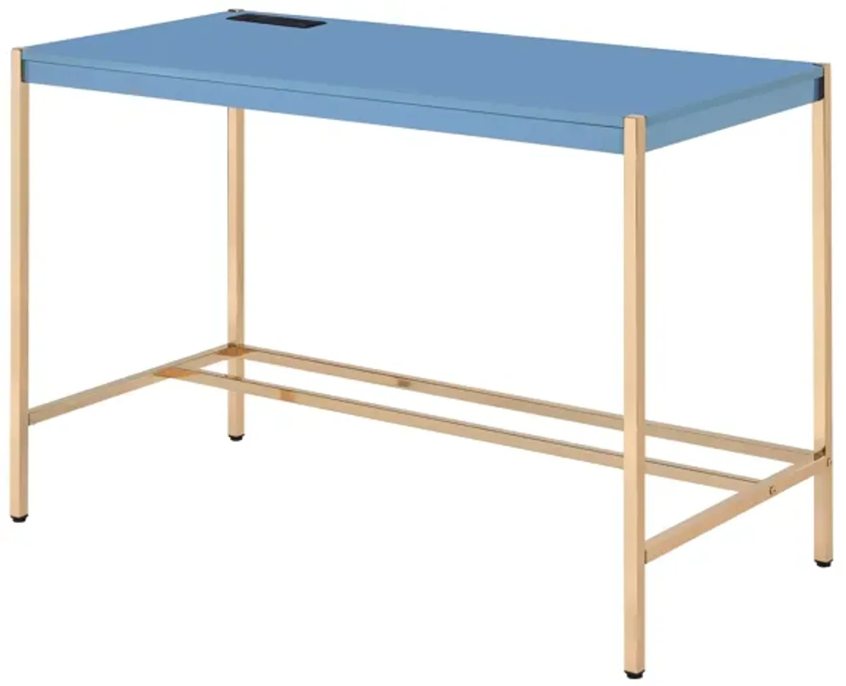 ACME Midriaks Writing Desk w/USB, Navy Blue & Gold Finish