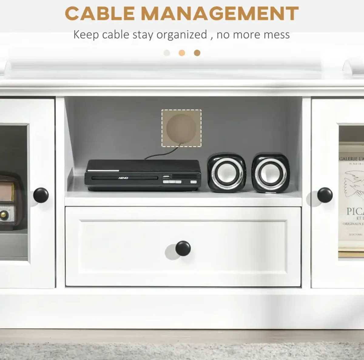 White Media Center: Contemporary TV Stand for 60" TVs with Drawer