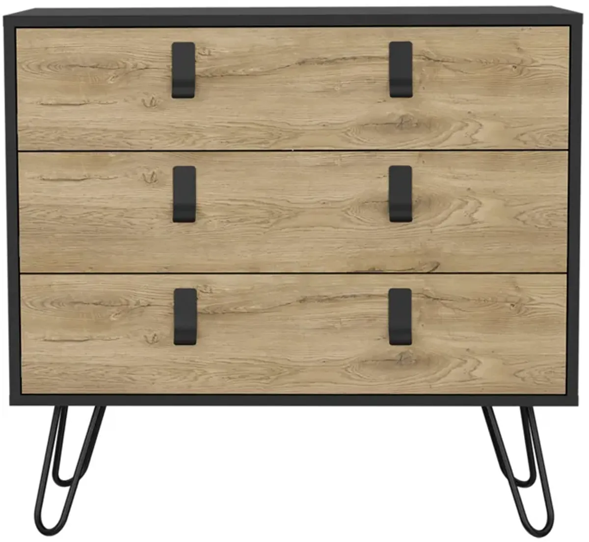 Huna Hairpin Legs Dresser with 3-Drawer Storage-Black / Macadamia