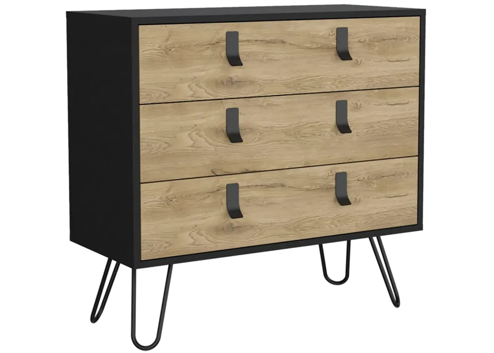 Huna Hairpin Legs Dresser with 3-Drawer Storage-Black / Macadamia