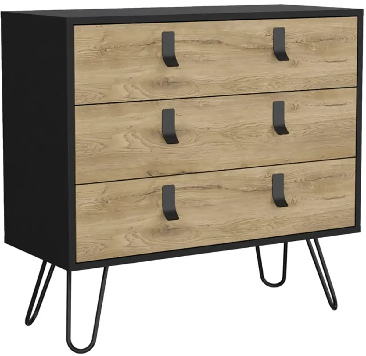 Huna Hairpin Legs Dresser with 3-Drawer Storage-Black / Macadamia