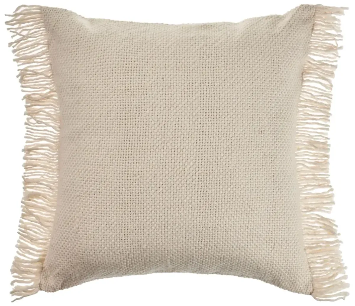 20" Cream Solid Hand Woven Square Throw Pillow with Fringe