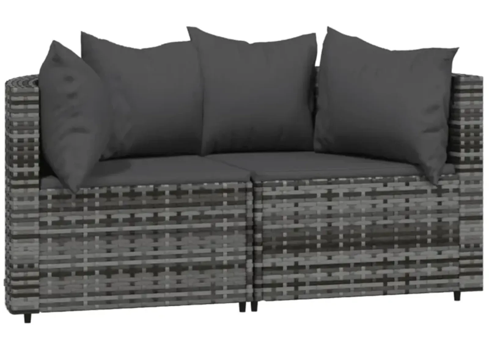 vidaXL Patio Corner Sofas with Cushions 2 pcs Gray Poly Rattan