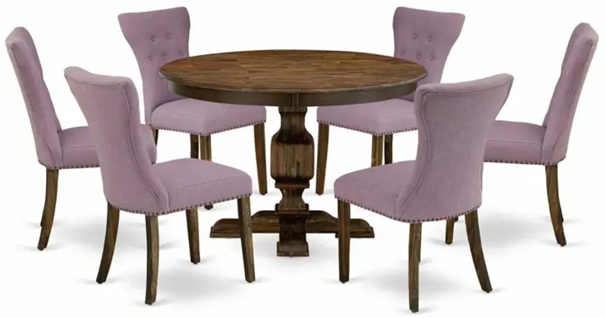East West Furniture F3GA7-740 7Pc Dining Set - Round Table and 6 Parson Chairs - Distressed Jacobean Color