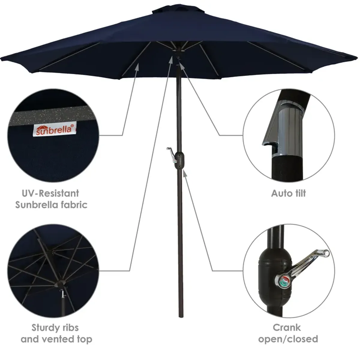 Sunnydaze 9 ft Sunbrella Patio Umbrella with Tilt and Crank