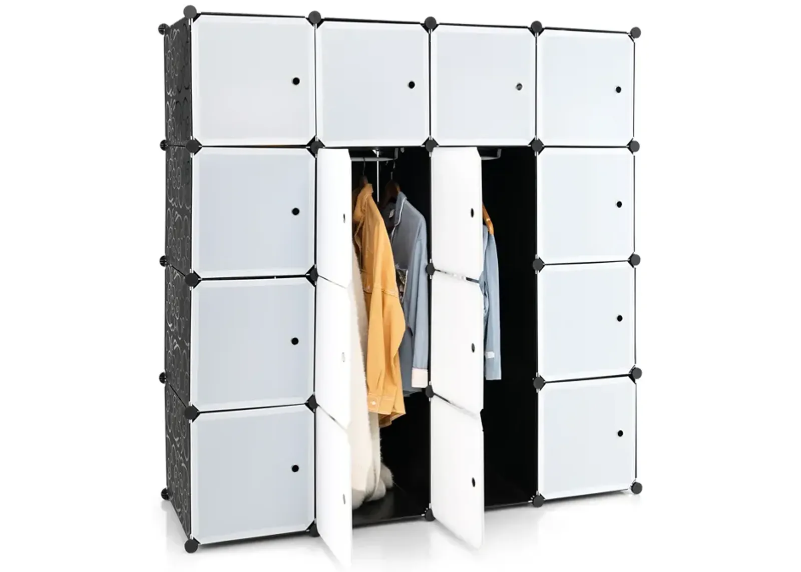 16-Cube Storage Organizer with 16 Doors and 2 Hanging Rods