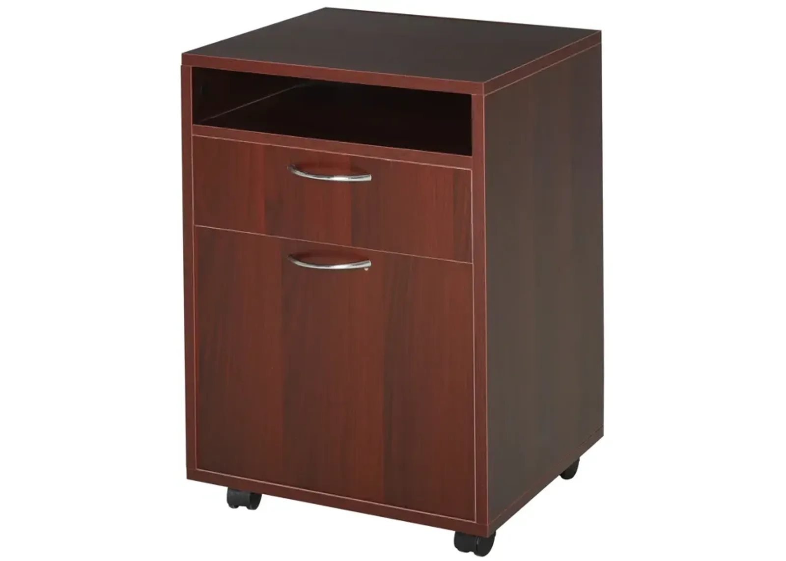 Brown Rolling File Cabinet: Mobile Printer Stand with Drawer for Office