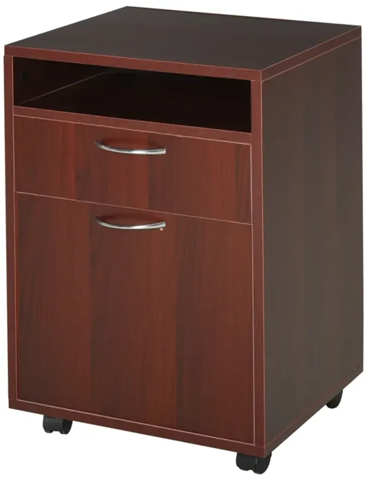 Brown Rolling File Cabinet: Mobile Printer Stand with Drawer for Office