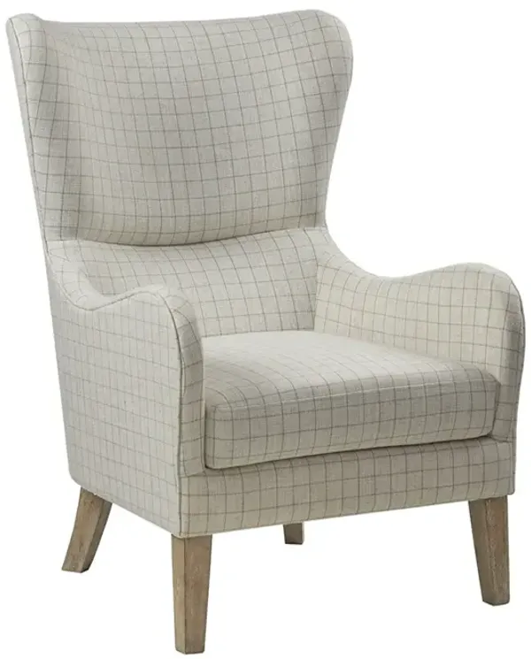 Gracie Mills Zachery Transitional Swoop Wing Chair with Round Arm and Piped Edges