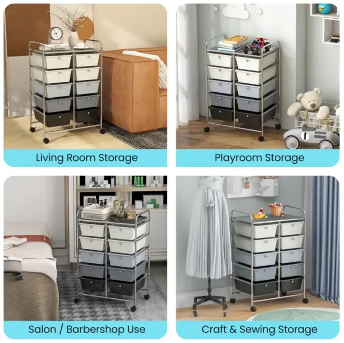 Hivvago 10-Drawer Rolling Storage Cart