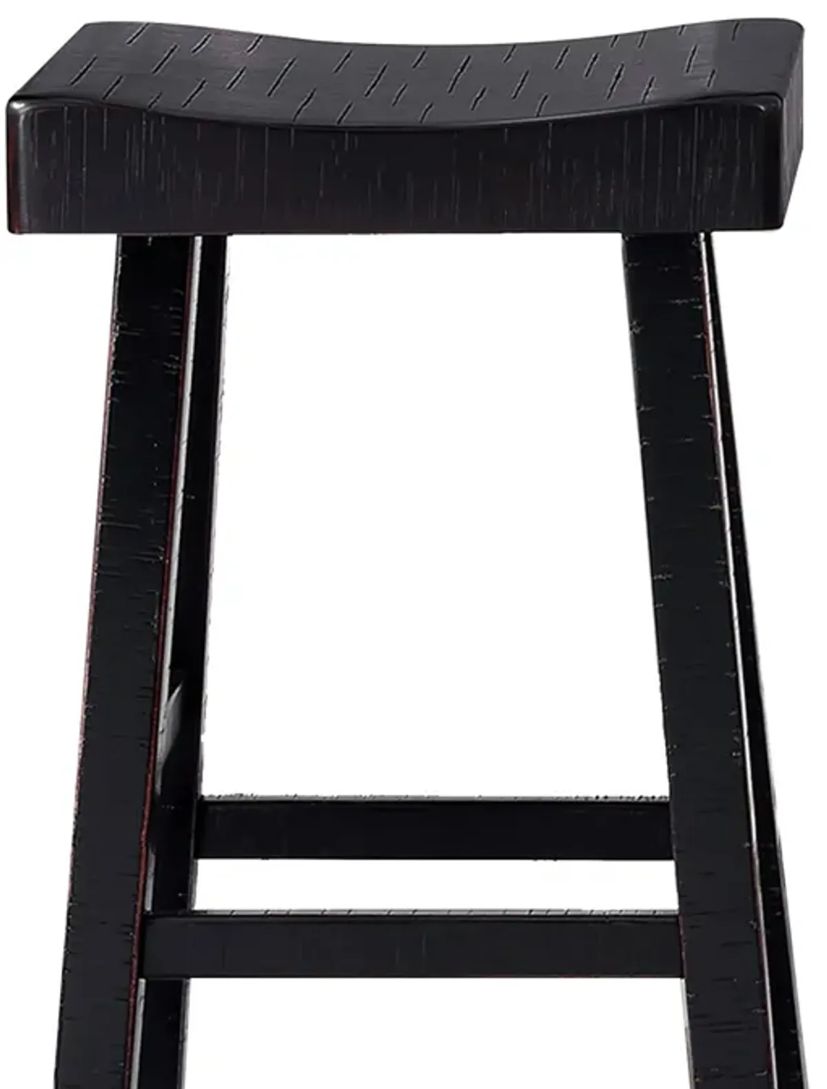 Bianca Barstool Set of 2, Saddle Seat, Farmhouses Style Black Solid Wood