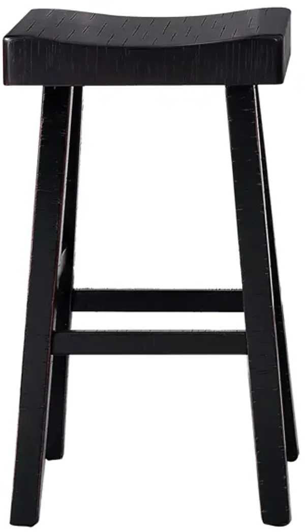 Bianca Barstool Set of 2, Saddle Seat, Farmhouses Style Black Solid Wood - Benzara