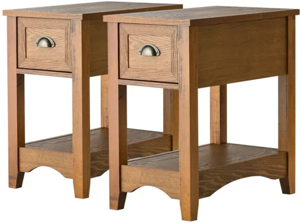 Set of 2 Contemporary Side End Table with Drawer