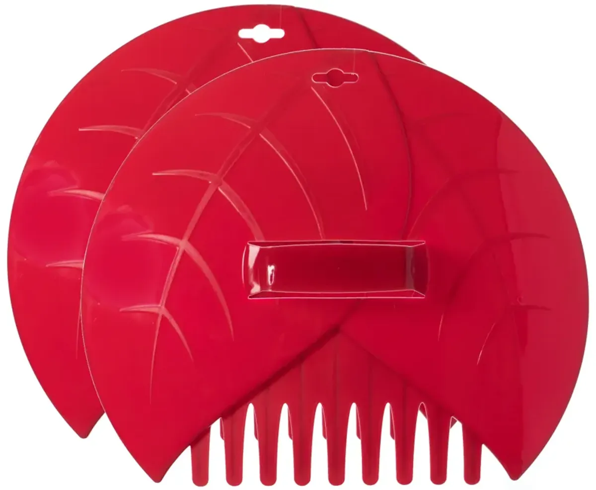 Decorative Pair of Leaf Scoops, Hand Rakes for Lawn and Garden Cleanup, Red