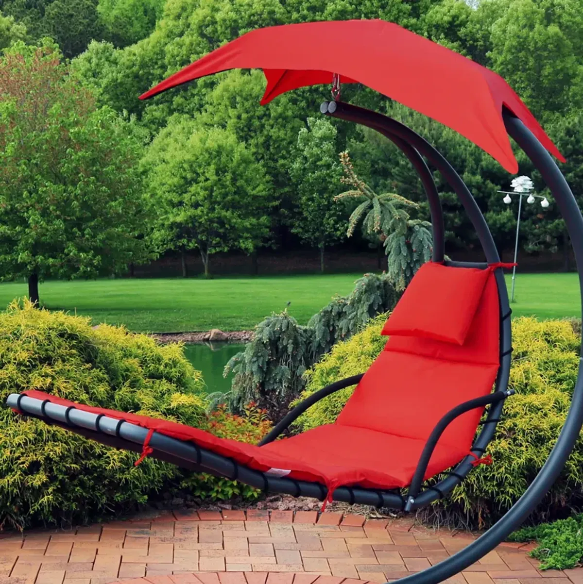 Sunnydaze Outdoor Hanging Lounger Replacement Cushion and Umbrella