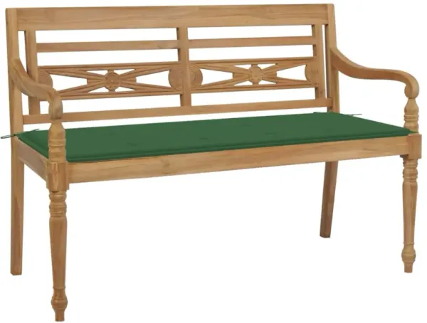 vidaXL Batavia Bench with Green Cushion 47.2" Solid Teak Wood
