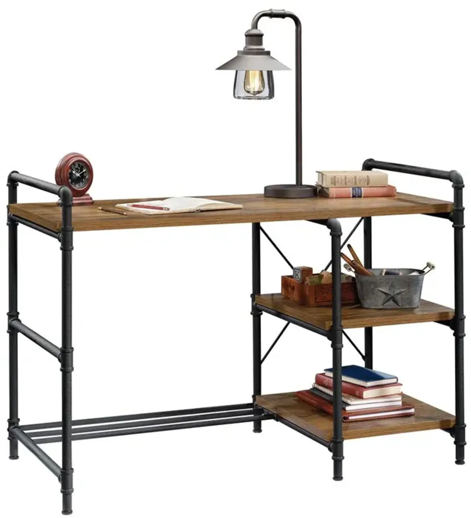 Sauder Iron City Desk, Checked Oak