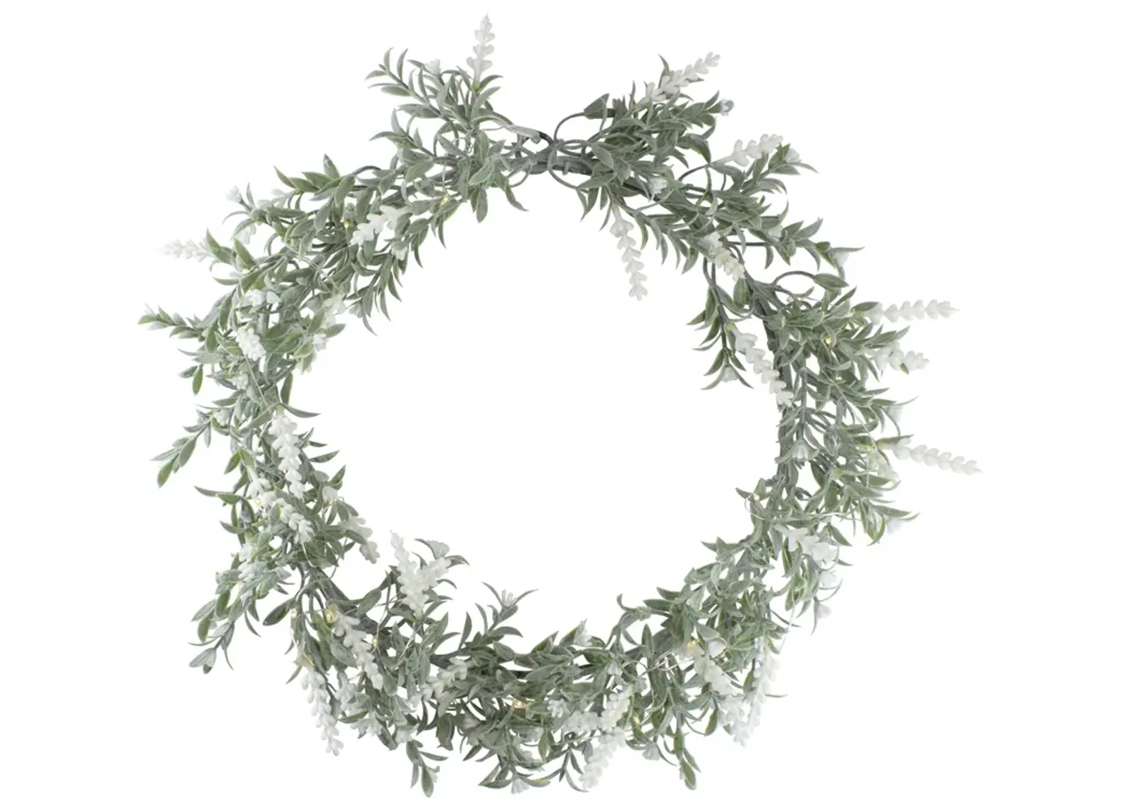 Pre-Lit Battery Operated White Lavender Spring Wreath- 16" - White LED Lights